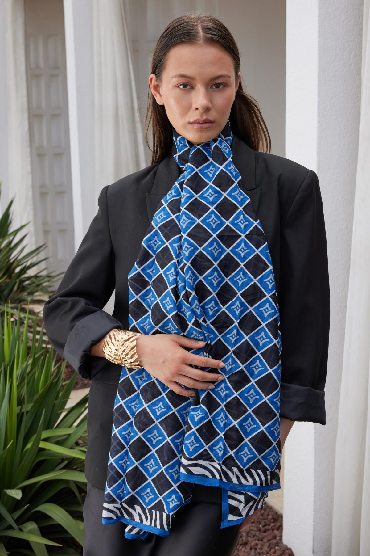 FENZA safir mavi logo şal